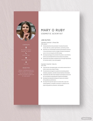 Cosmetic Scientist Resume
