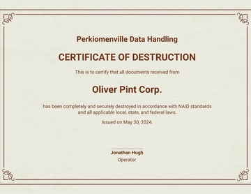 Free Certificate of Destruction Template to Edit Online