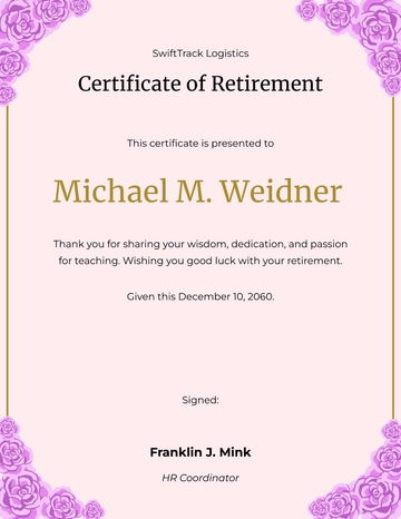 Free Retirement Certificate For Teacher Template to Edit Online