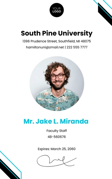 Free College Teacher ID Card Template to Edit Online