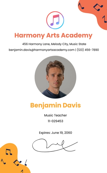 Free Music Teacher ID Card Template to Edit Online