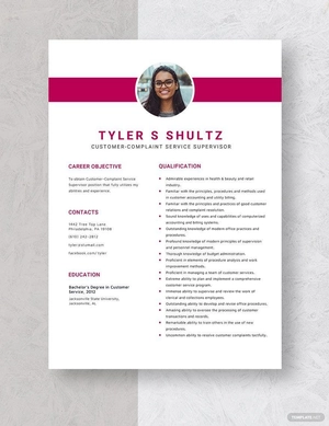 Customer-Complaint Service Supervisor Resume
