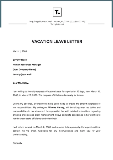 Free Vacation Leave Letter Template to Edit Online