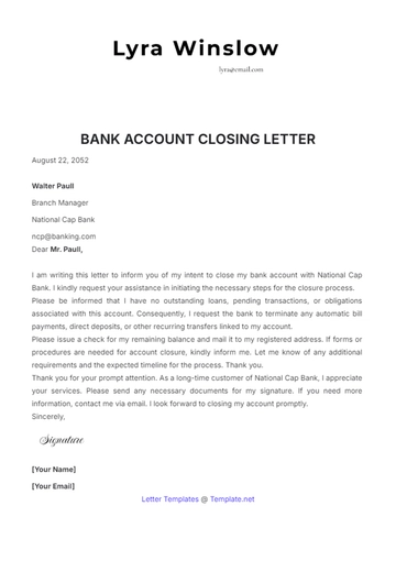 Free Bank Account Closing Letter Template to Edit Online