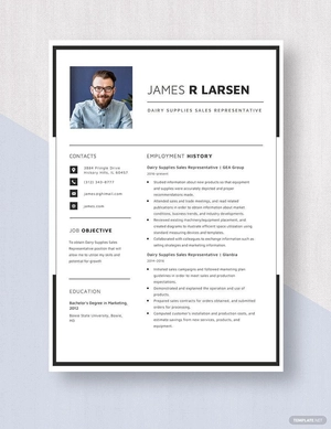 Dairy Supplies Sales Representative Resume