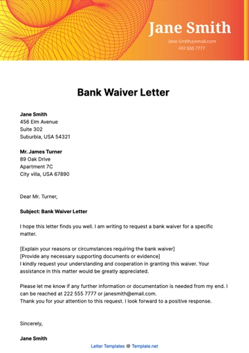 Free Bank Waiver Letter Template to Edit Online