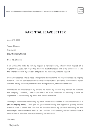 Free Parental Leave Letter Template to Edit Online