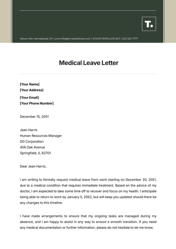 Free Medical Leave Letter Template to Edit Online