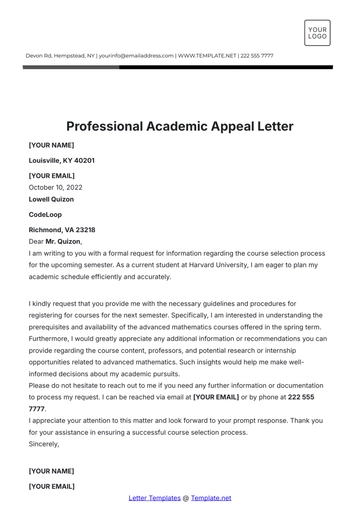 Free Academic Appeal Letter Template to Edit Online