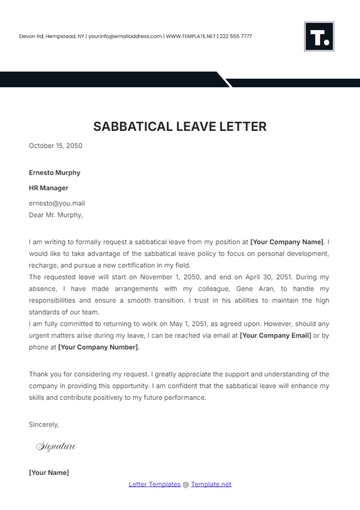 Free Sabbatical Leave Letter Template to Edit Online