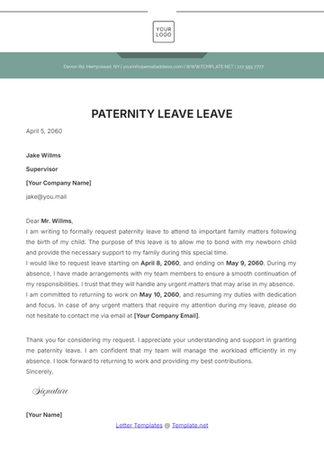 Free Paternity Leave Letter Template to Edit Online