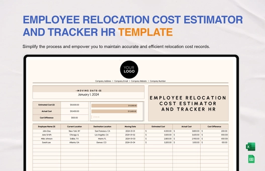 Employee Relocation Cost Estimator and Tracker HR Template