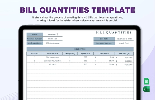 Bill Quantities Template