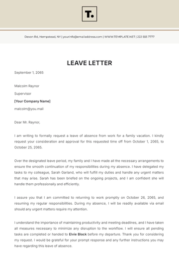 Free Leave Letter Template to Edit Online
