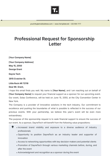 Free Professional Request for Sponsorship Letter Template to Edit Online