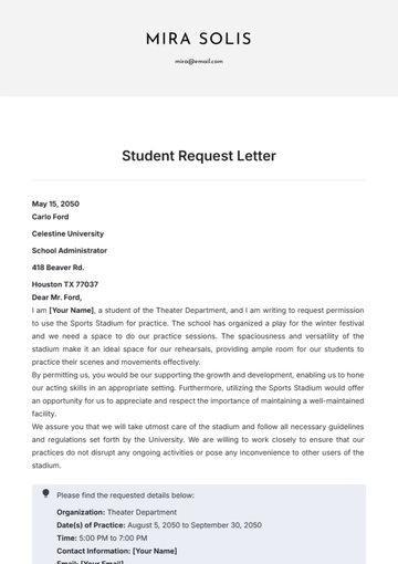 Free Student Request Letter Template to Edit Online