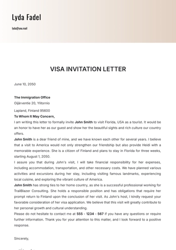 Free Visa Invitation Letter Template to Edit Online
