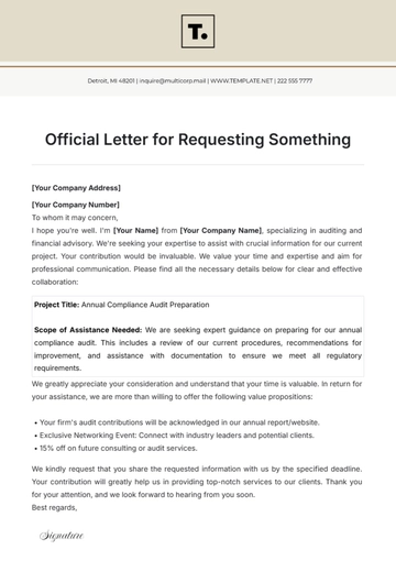 Free Official Letter Template for Requesting Something to Edit Online