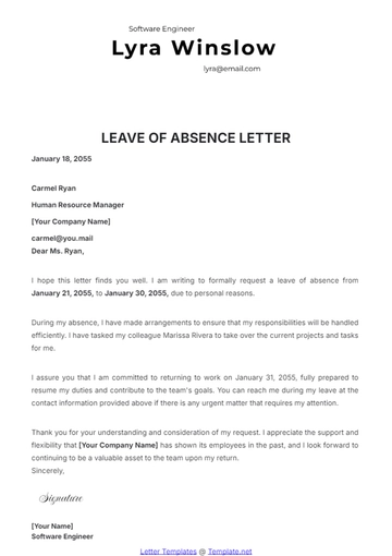 Free Leave of Absence Letter Template to Edit Online