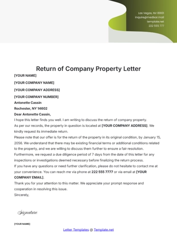 Free Return of Company Property Letter Template to Edit Online
