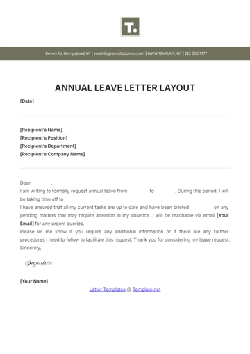 Free Annual Leave Letter Layout Template to Edit Online