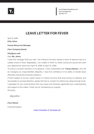 Free Leave Letter for Fever Template to Edit Online