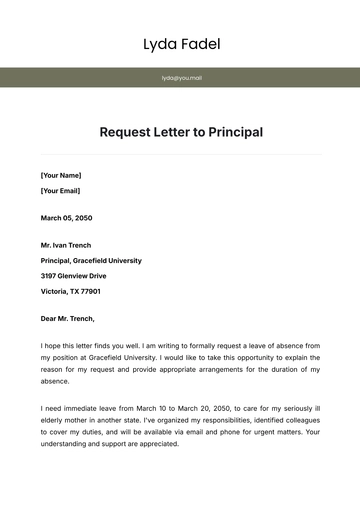 Free Request Letter to Principal Template to Edit Online