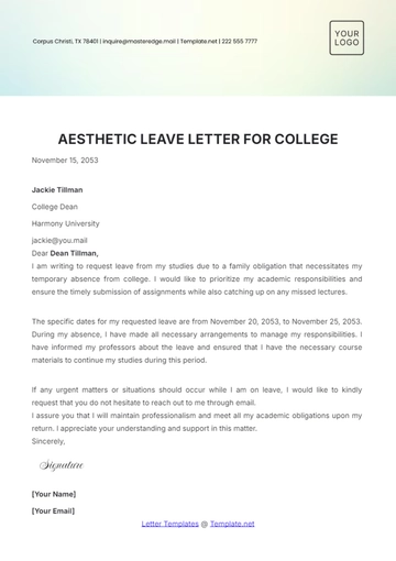 Free Aesthetic Leave Letter for College Template to Edit Online