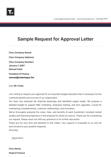 Free Sample Request for Approval Letter Template to Edit Online