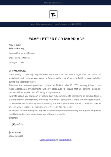 Free Leave Letter for Marriage Template to Edit Online