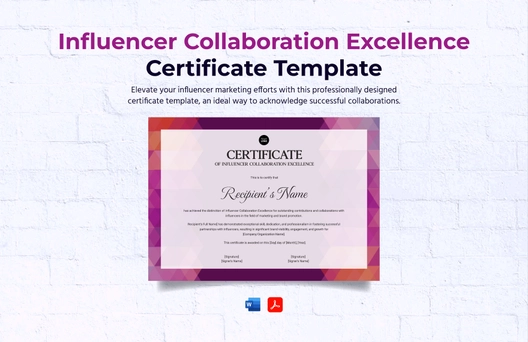 Influencer Collaboration Excellence Certificate Template