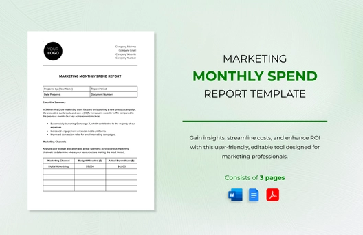 Marketing Monthly Spend Report Template