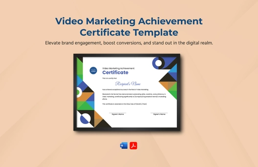 Video Marketing Achievement Certificate Template