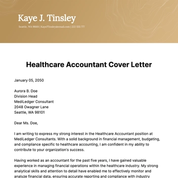 Free Healthcare Accountant Cover Letter Template to Edit Online