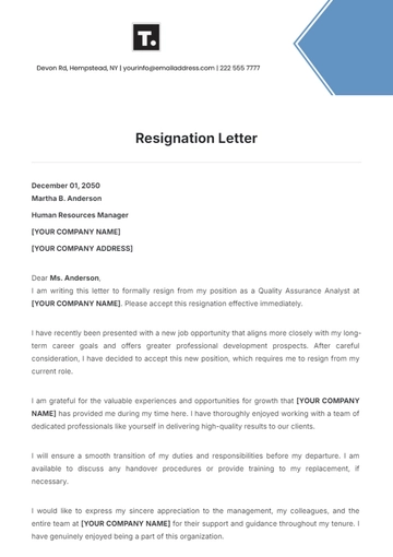 Free Resignation Letter Template to Edit Online
