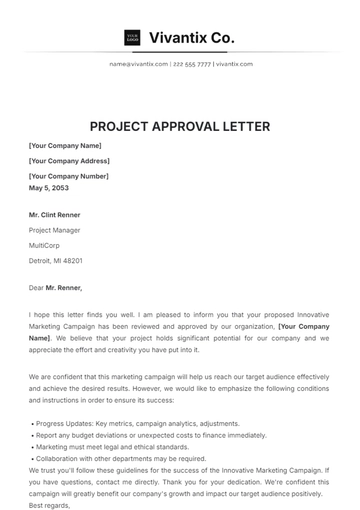 Free Project Approval Letter Template to Edit Online