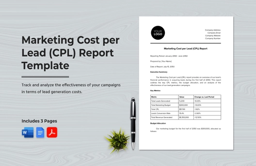 Marketing Cost per Lead (CPL) Report Template