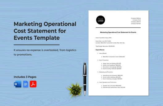 Marketing Operational Cost Statement for Events Template