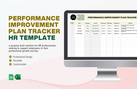 Performance Improvement Plan Tracker HR Template