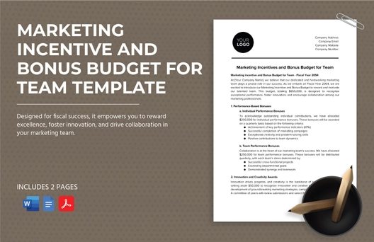 Marketing Incentive and Bonus Budget for Team Template