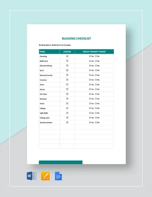 Building Checklist Template Building Checklist Template