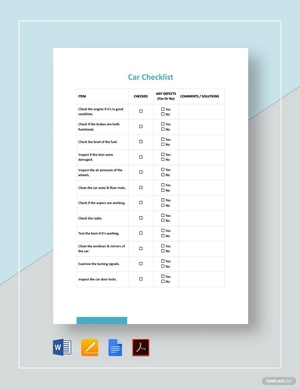 Car Checklist Template