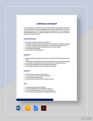 Control Checklist Template Control Checklist Template