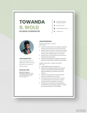 Database Coordinator Resume