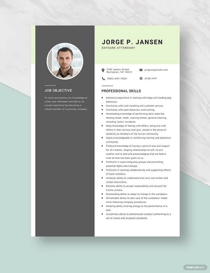 Day Care Attendant Resume