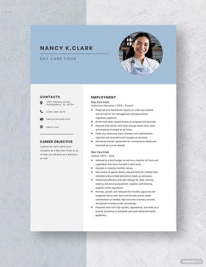 Day Care Cook Resume
