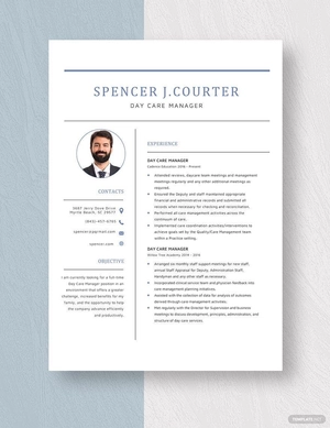 Day Care Manager Resume