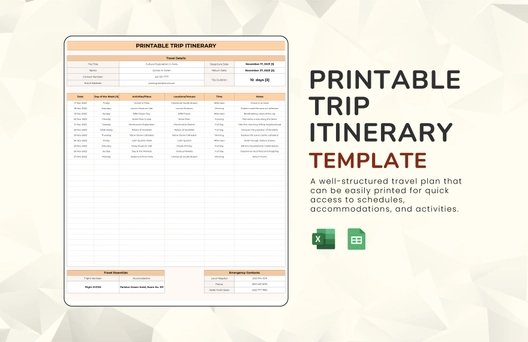 Printable Trip Itinerary Template