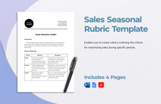 Sales Seasonal Rubric Template