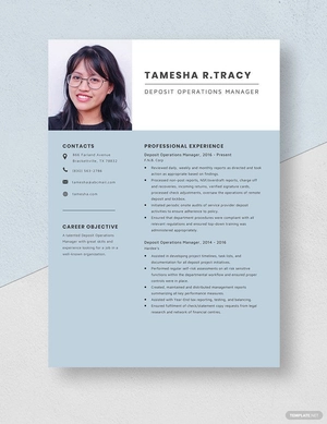 Deposit Operations Manager Resume